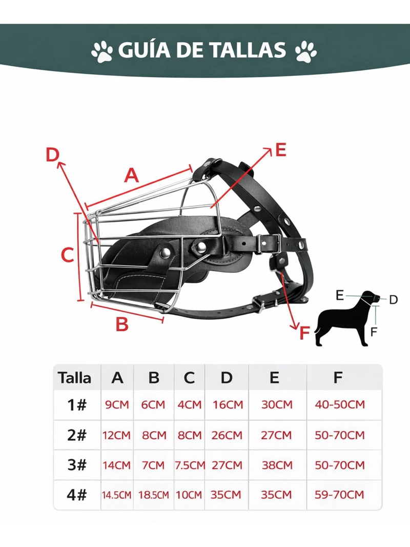 BOZAL PERRO ACERO Y CUERO TALLA M (1) PERROS 40 A 50 CM - 6