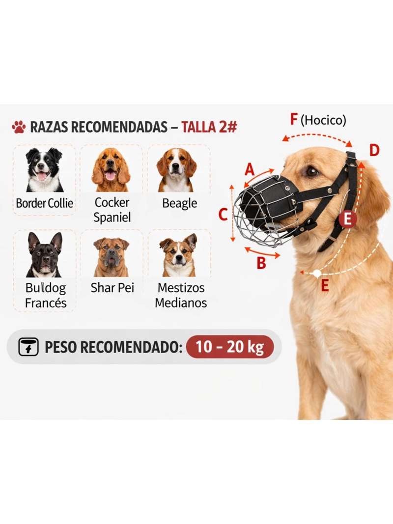 BOZAL PERRO ACERO Y CUERO TALLA L (2) PERROS 50 A 70 CM - 2