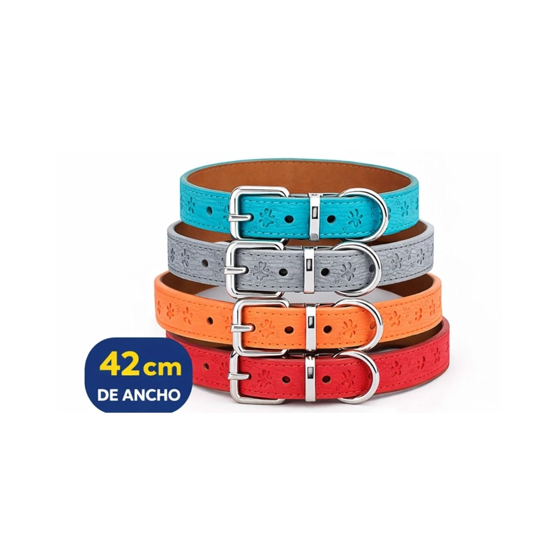 COLLAR PERRO ECO CUERO 42 CM DISEÑO PATITAS AJUSTABLE - 2