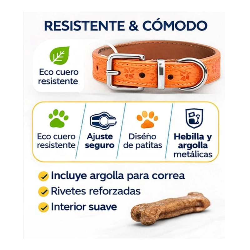 COLLAR PERRO ECO CUERO 42 CM DISEÑO PATITAS AJUSTABLE - 4