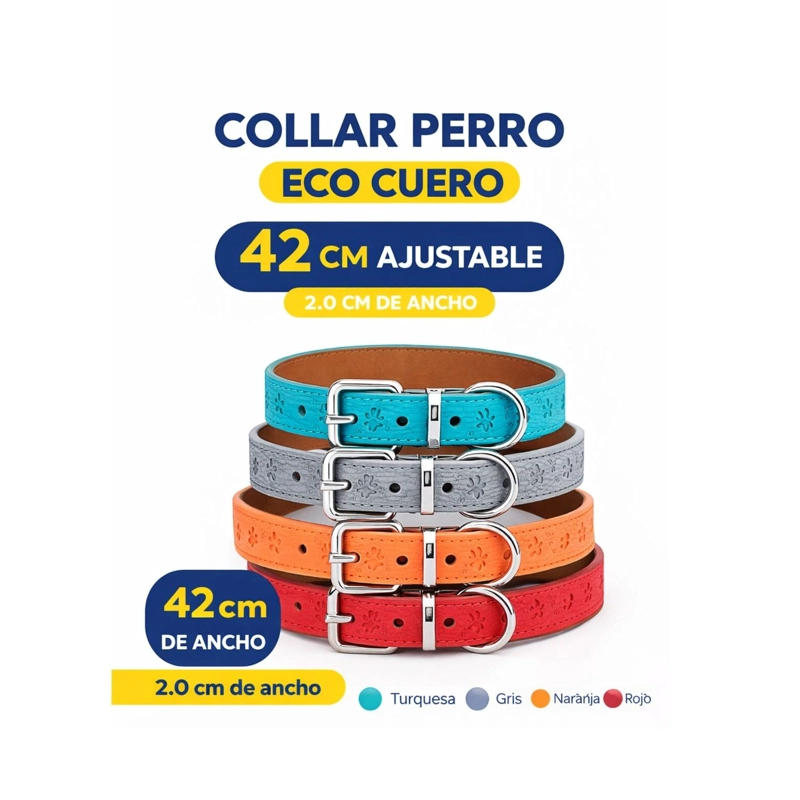 COLLAR PERRO ECO CUERO 42 CM DISEÑO PATITAS AJUSTABLE - 5