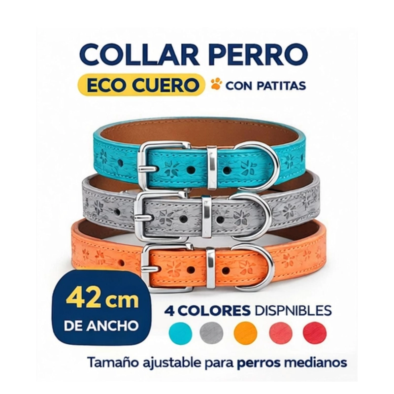 COLLAR PERRO ECO CUERO 42 CM DISEÑO PATITAS AJUSTABLE - 7