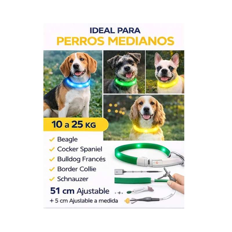 COLLAR LED PERRO USB RECARGABLE 51 CM 10-25 KG - 5