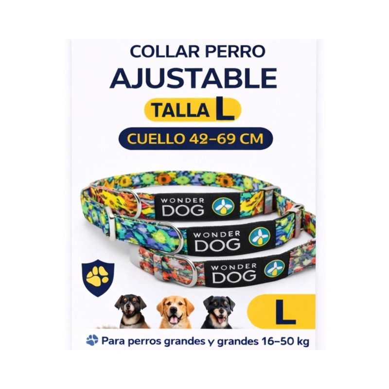COLLAR PERRO NYLON AJUSTABLE L 48-69 CM WONDER DOG M5 - 7