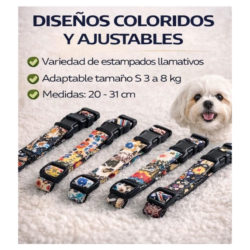 COLLAR PERRO TALLA S 3-8 KG AJUSTABLE 20-31 CM TELA M1 - 6