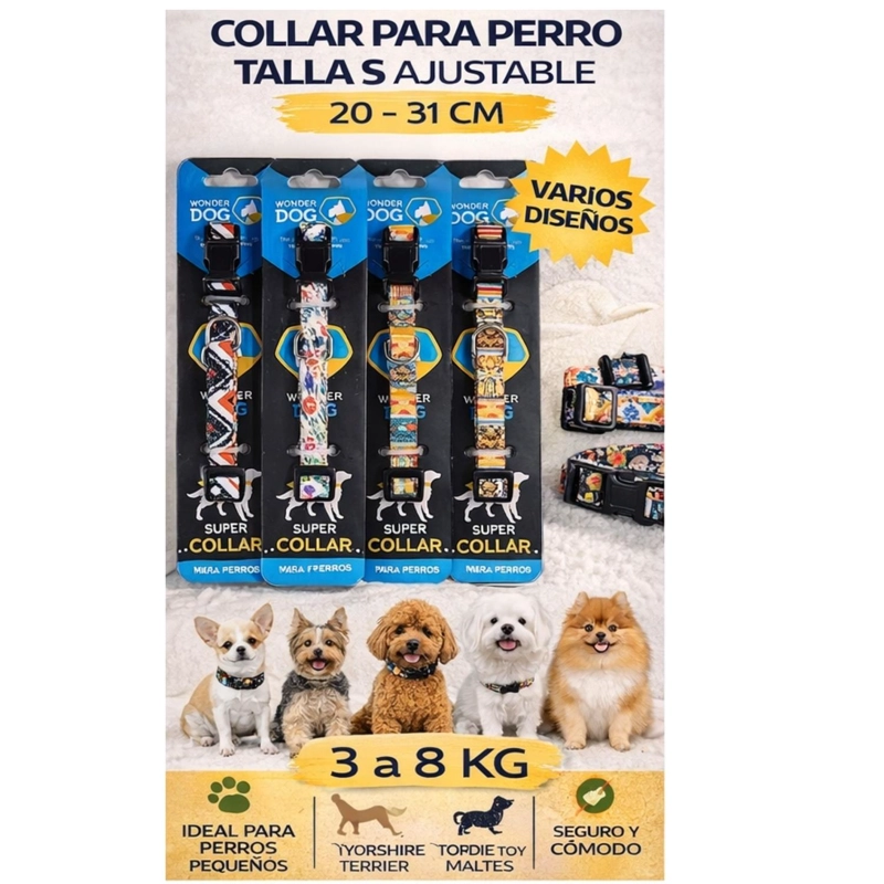 COLLAR PERRO TALLA S 3-8 KG AJUSTABLE 20-31 CM TELA M3 - 8