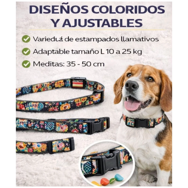 COLLAR PERRO TALLA L 10-25 KG AJUSTABLE 35-50 CM TELA M2 - 5
