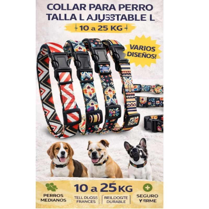 COLLAR PERRO TALLA L 10-25 KG AJUSTABLE 35-50 CM TELA M2 - 6