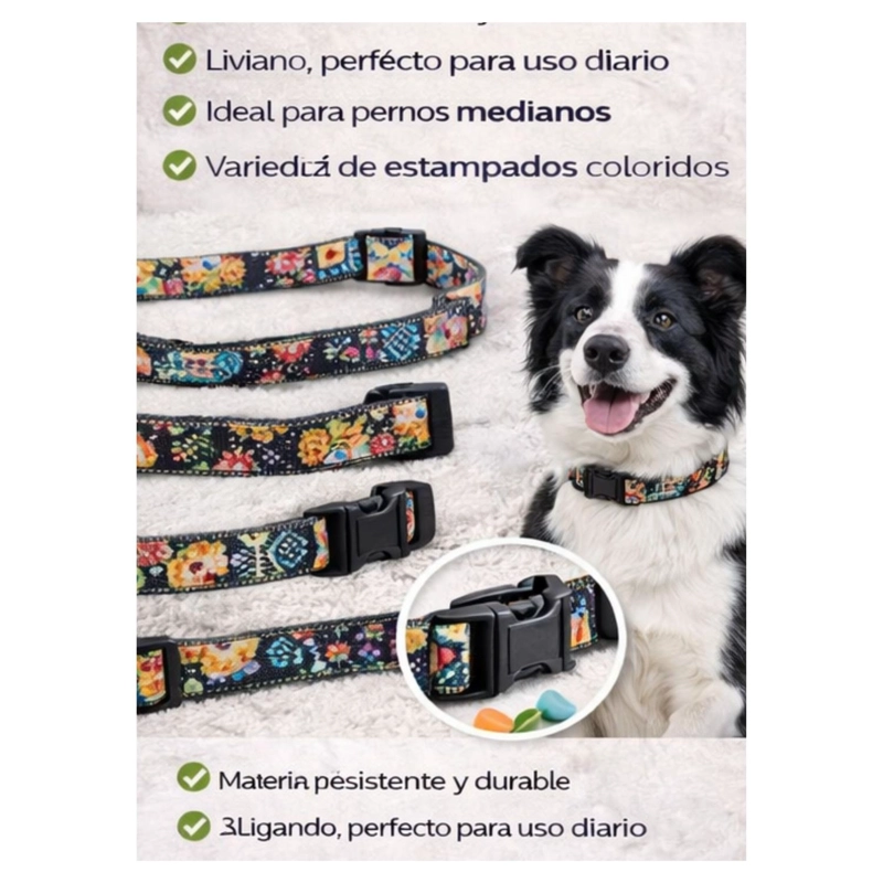 COLLAR PERRO TALLA L 10-25 KG AJUSTABLE 35-50 CM TELA M2 - 8