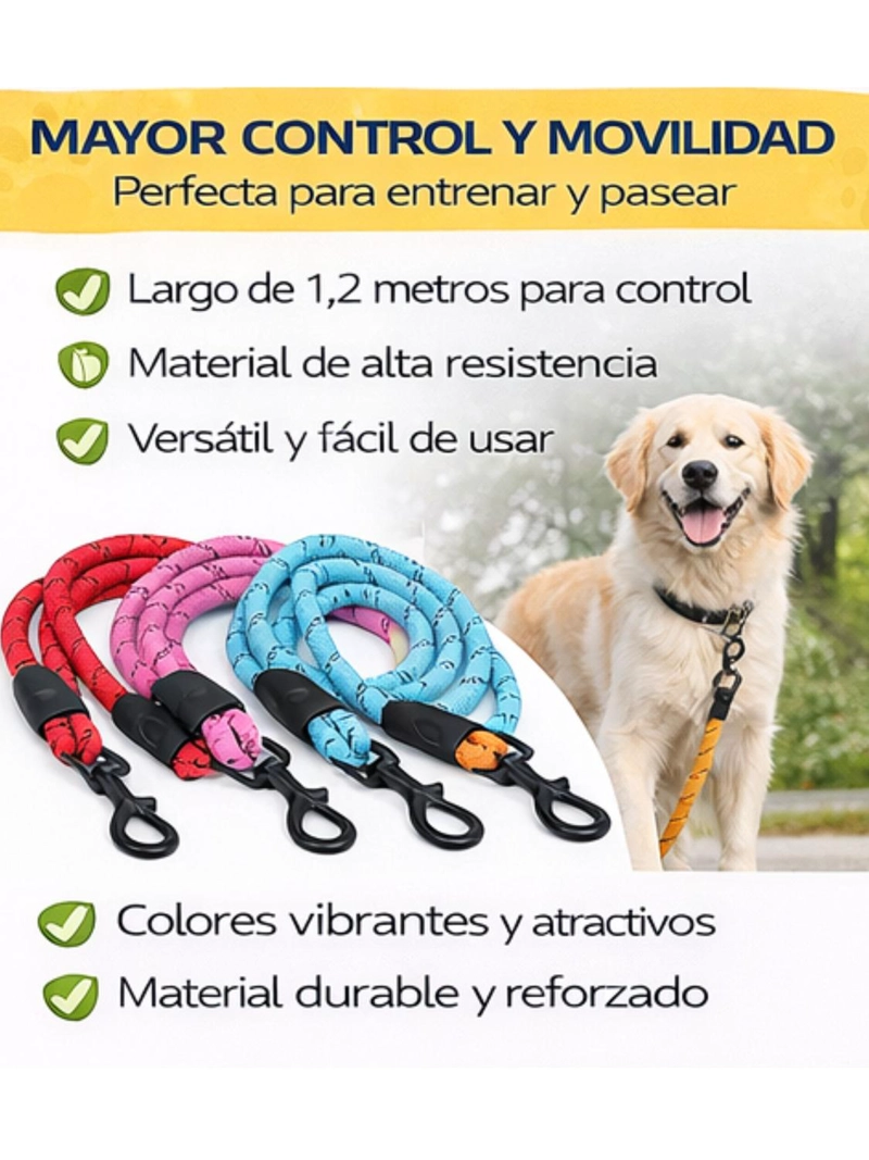 CORREA REDONDA PERRO 1.2 M RESISTENTE ANTIDESLIZANTE - 4