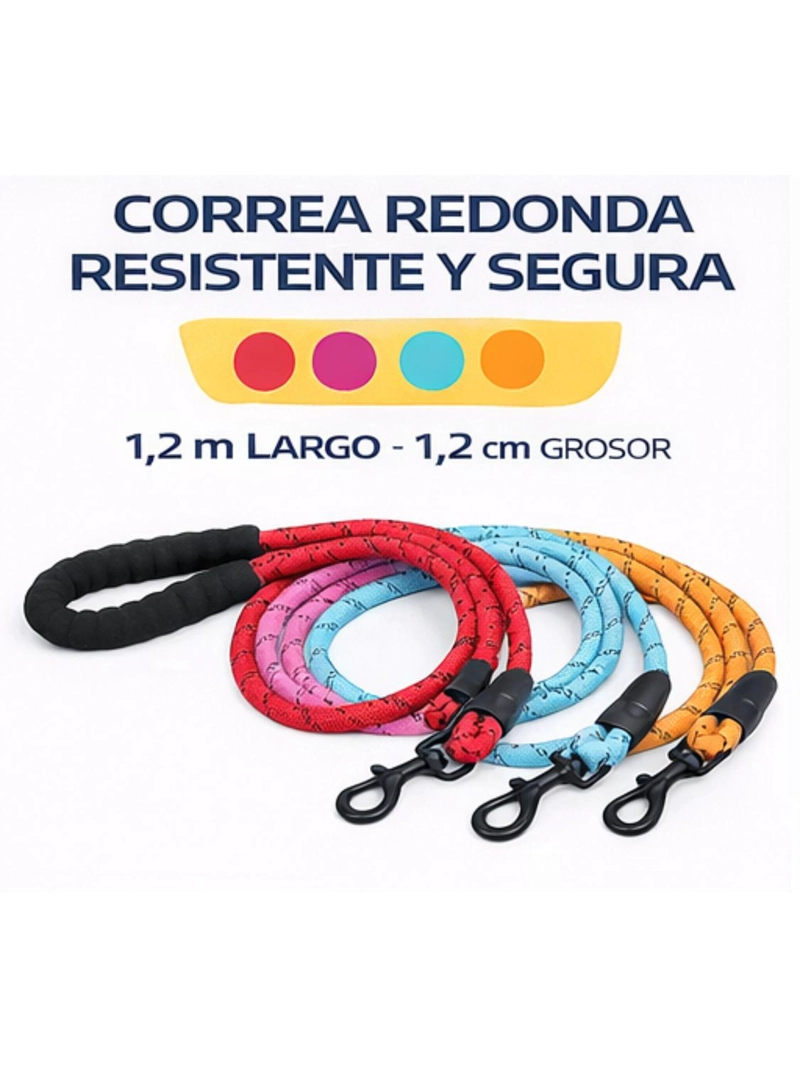 CORREA REDONDA PERRO 1.2 M RESISTENTE ANTIDESLIZANTE - 6