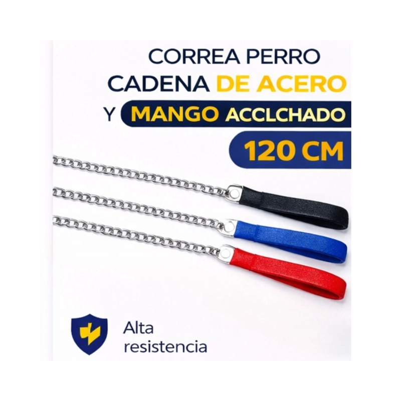 CORREA PERRO CADENA ACERO 120 CM MANGO ACOLCHADO - 3
