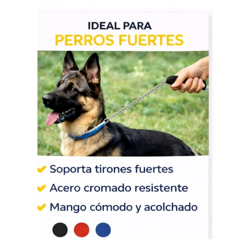 CORREA PERRO CADENA ACERO 120 CM MANGO ACOLCHADO - 5