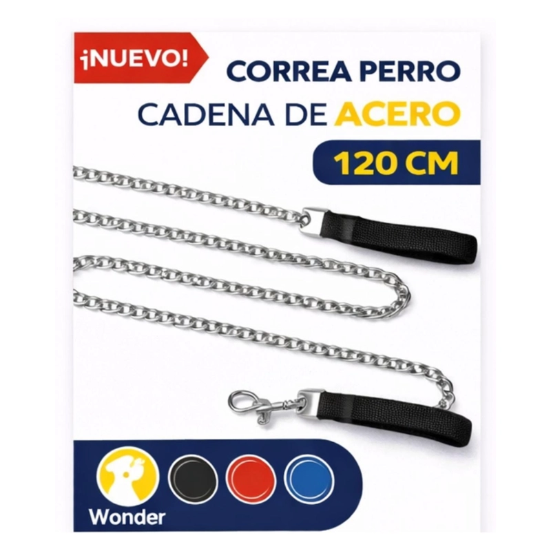 CORREA PERRO CADENA ACERO 120 CM MANGO ACOLCHADO - 7