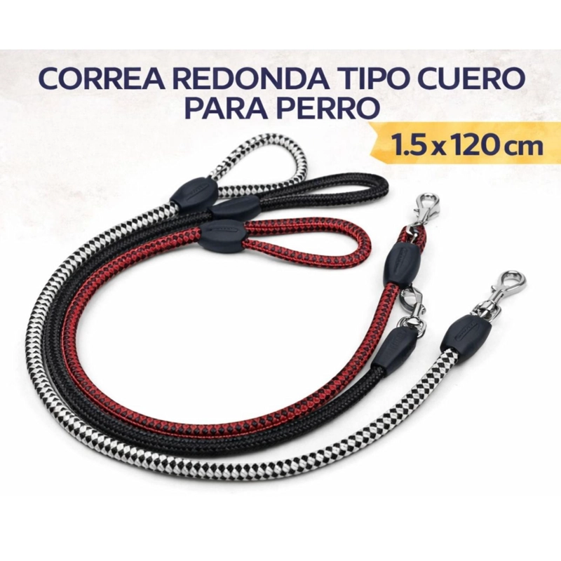 CORREA PERRO CUERDA REDONDA CUERO 120 CM RESISTENTE - 3