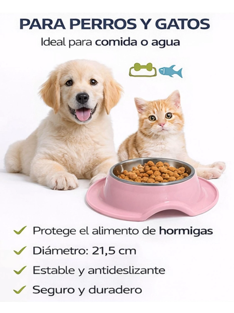 PLATO ANTIHORMIGAS ACERO INOXIDABLE MASCOTAS 21,5 CM CELESTE - 4
