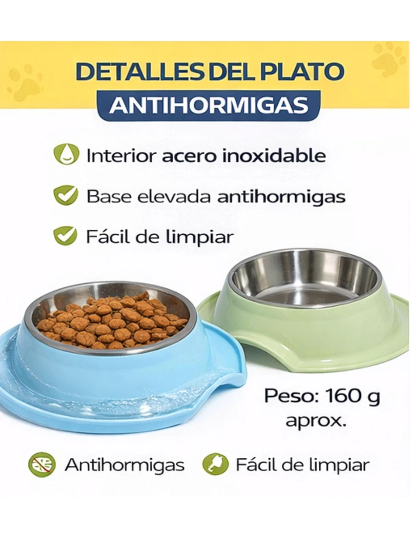 PLATO ANTIHORMIGAS ACERO INOXIDABLE MASCOTAS 21,5 CM CELESTE - 5