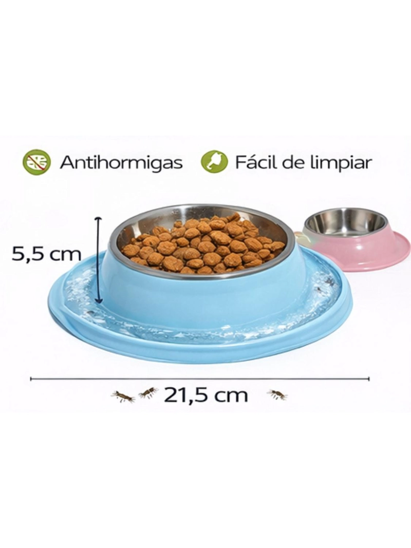 PLATO ANTIHORMIGAS ACERO INOXIDABLE MASCOTAS 21,5 CM CELESTE - 6
