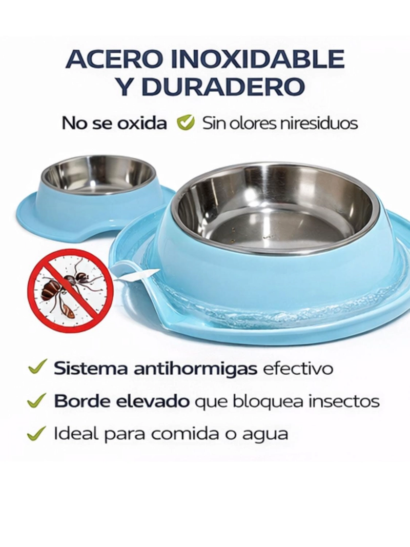 PLATO ANTIHORMIGAS ACERO INOXIDABLE MASCOTAS 21,5 CM CELESTE - 7