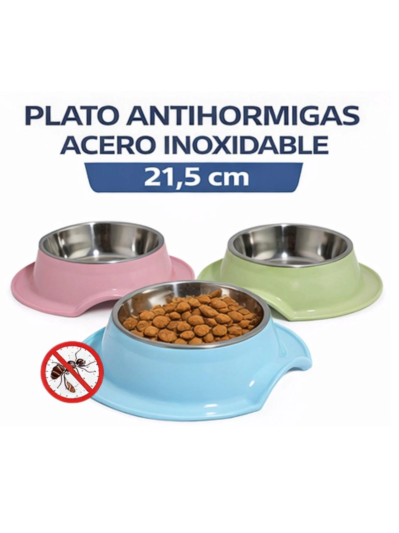 PLATO ANTIHORMIGAS ACERO INOXIDABLE MASCOTAS 21,5 CM ROSA - 3