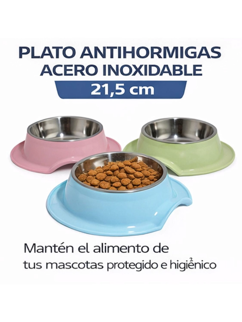 PLATO ANTIHORMIGAS ACERO INOXIDABLE MASCOTAS 21,5 CM ROSA - 8