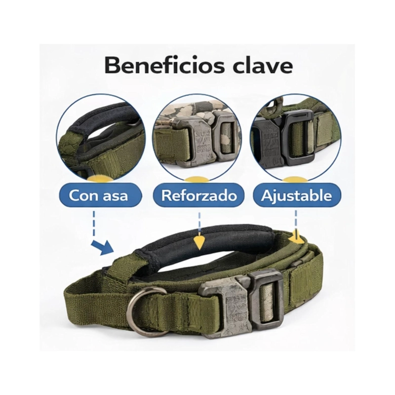 COLLAR TACTICO PERRO L 43-52 CM REFORZADO CON ASA - 4