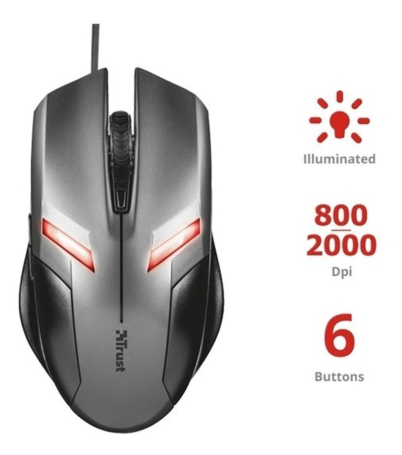 MOUSE GAMER TRUST ZIVA 6 BOTONES 800-2000 DPI ILUMINADO - 2