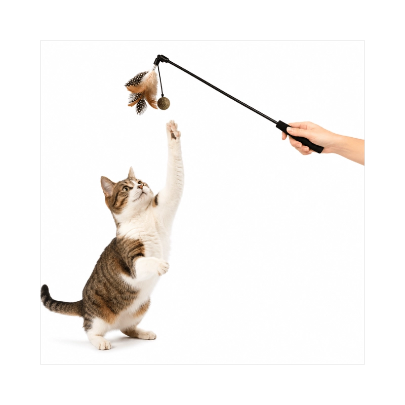 VARILLA PLUMA Y BOLA CATNIP PARA GATO 50 CM - 1