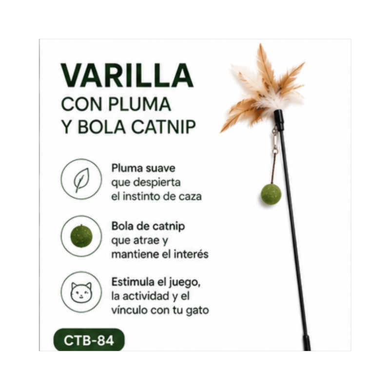 VARILLA PLUMA Y BOLA CATNIP PARA GATO 50 CM - 5