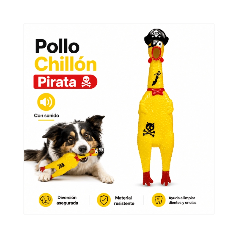 POLLO CHILLON PIRATA JUGUETE PERRO CON SONIDO 30X7 - 4