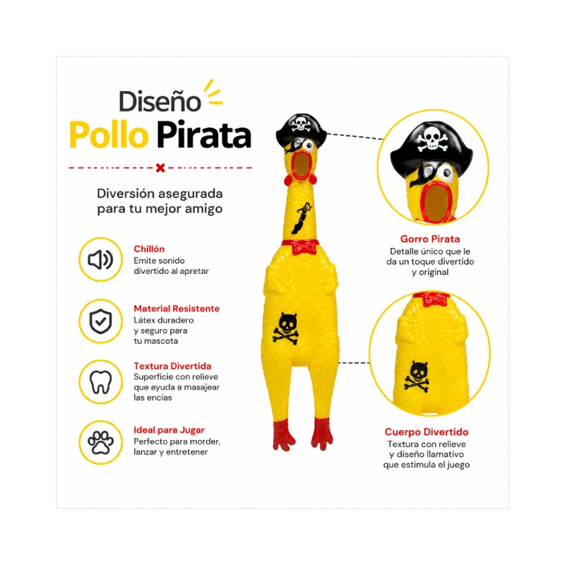POLLO CHILLON PIRATA JUGUETE PERRO CON SONIDO 30X7 - 6