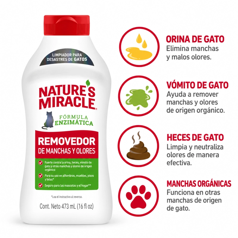 REMOVEDOR MANCHAS Y OLORES GATO NATURE'S MIRACLE 473 ML - 2