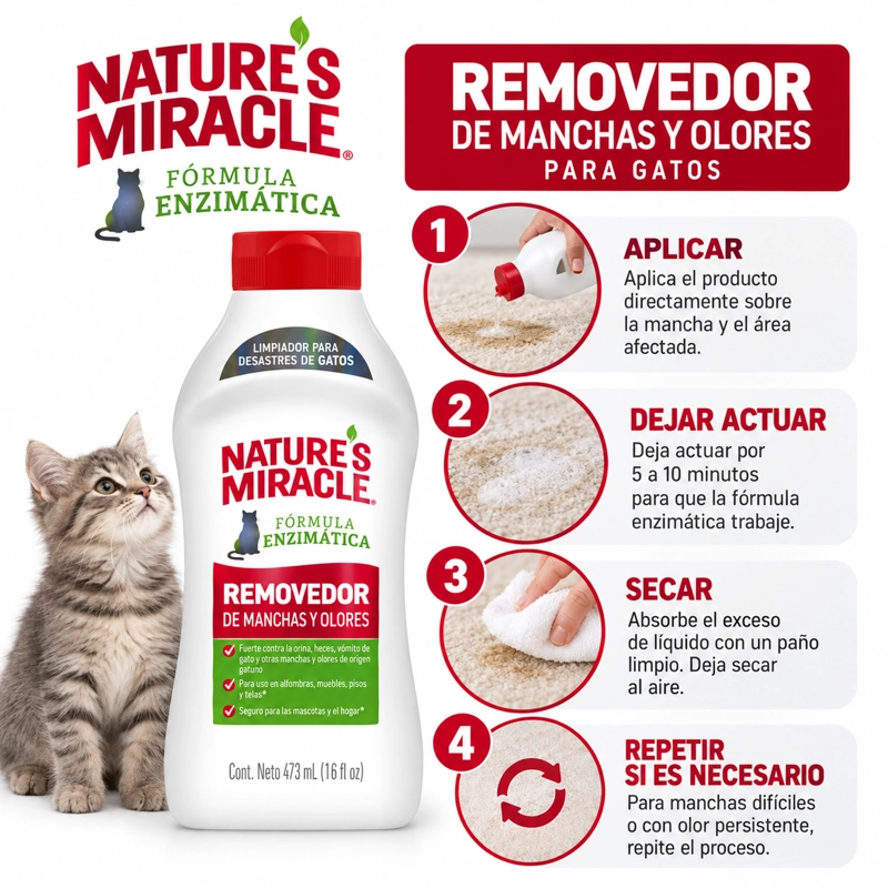 REMOVEDOR MANCHAS Y OLORES GATO NATURE'S MIRACLE 473 ML - 3