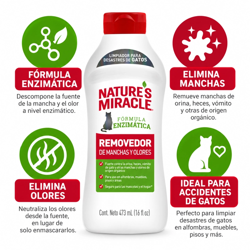 REMOVEDOR MANCHAS Y OLORES GATO NATURE'S MIRACLE 473 ML - 6