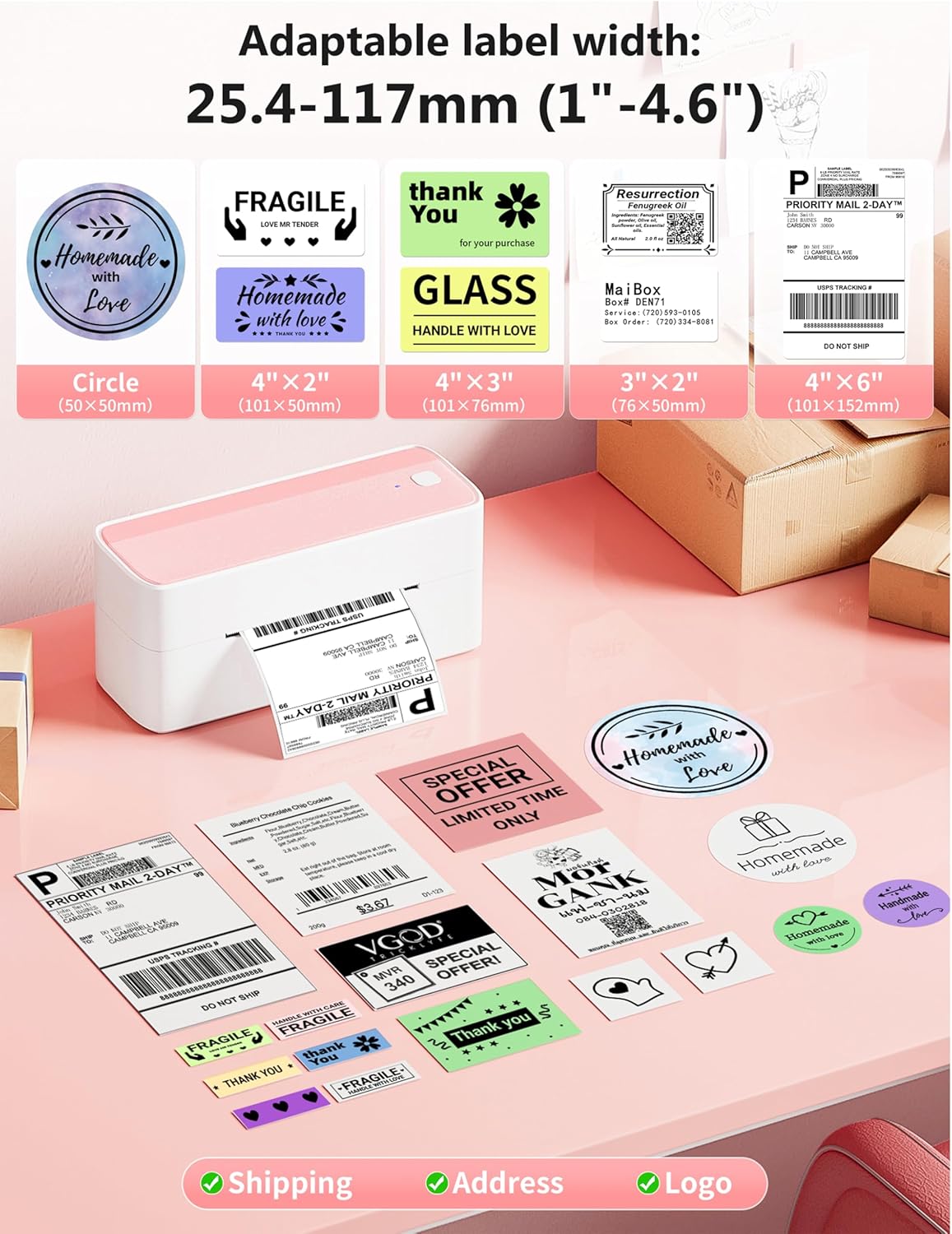 SET IMPRESORA TÉRMICA ETIQUETAS, LOGOS + 500 ADHESIVOS 6CM - 4