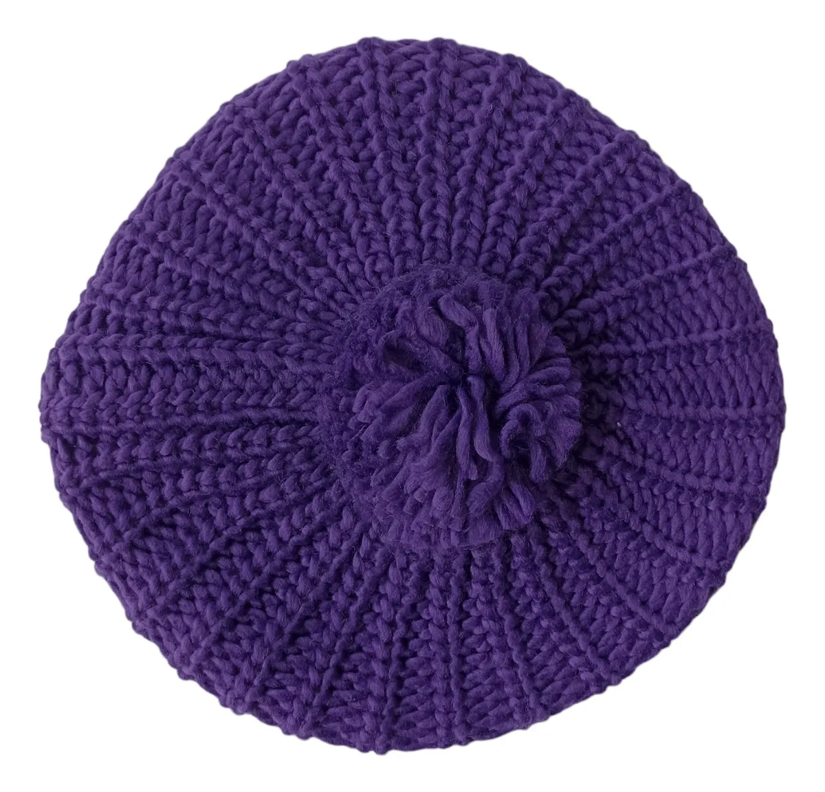 BOINA MUJER TEJIDA CON POMPON MORADO - 1