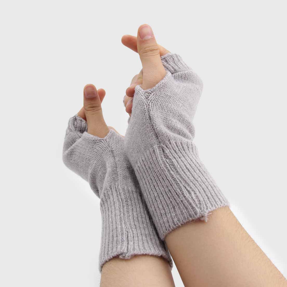 GUANTES MITONES CORTOS LANA GRIS - 3