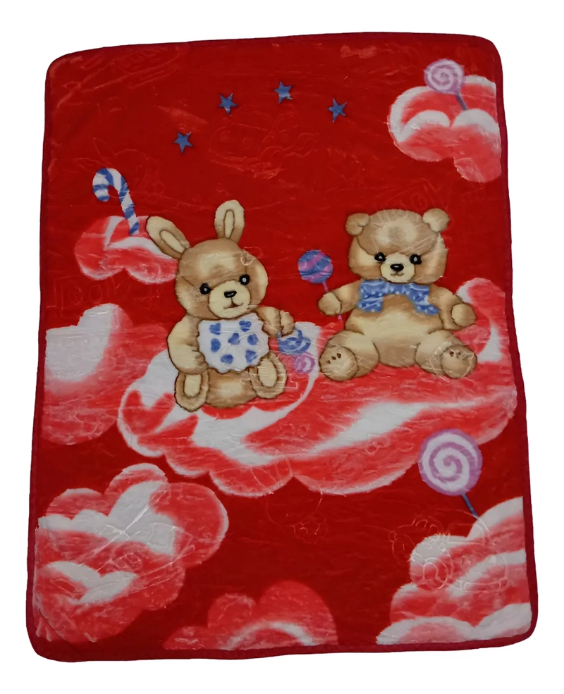 FRAZADA SUAVE PARA BEBE OSO NUBES ROJO - 2