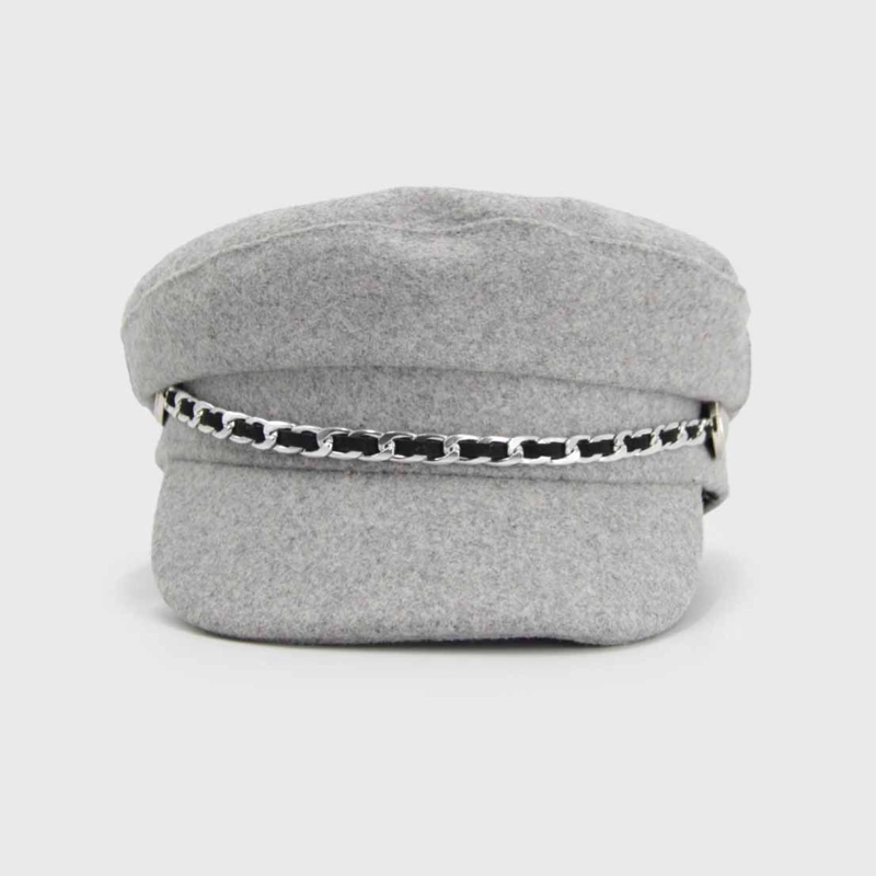 BOINA MUJER MILITAR PAÑO CON CADENA GRIS - 1