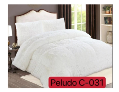 PLUMÓN 2 PLAZAS MULTICOLOR LISO PELUDO CON CHIPORRO INVIERNO - 1