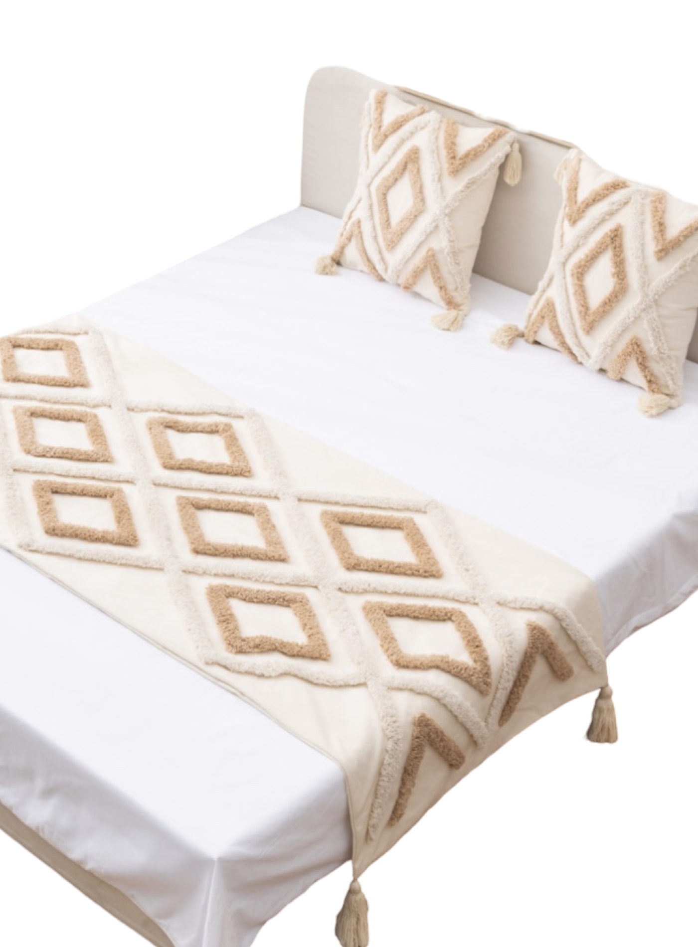 PIECERA BOHO ELEGANTE SIN FUNDAS 210 X 70 CM BEIGE - 2