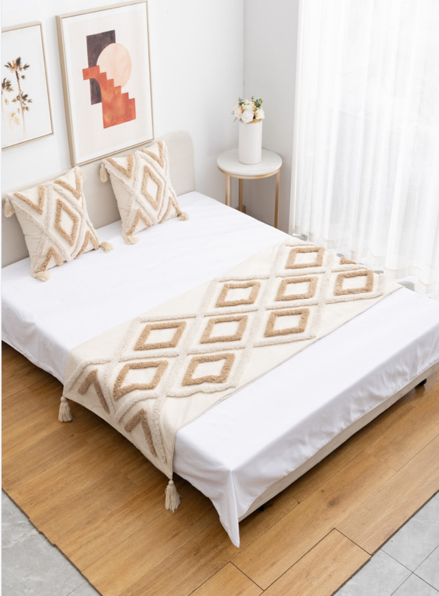 PIECERA BOHO ELEGANTE SIN FUNDAS 210 X 70 CM BEIGE - 3