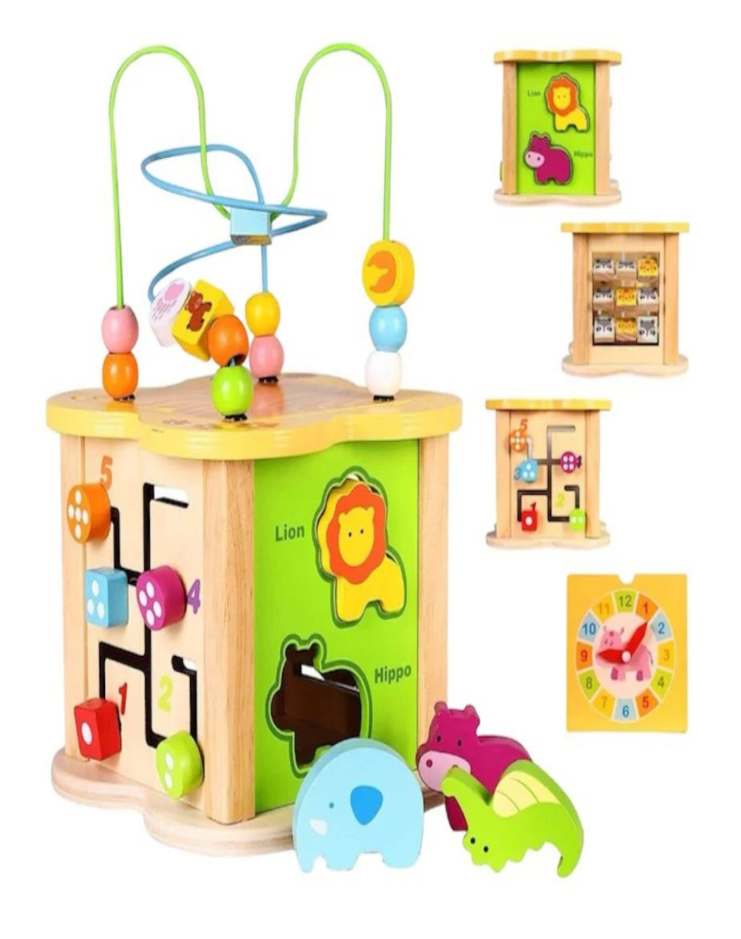 CUBO DE ACTIVIDAD DE MADERA 6 EN 1 PARA BEBES Y NIÑOS - 1