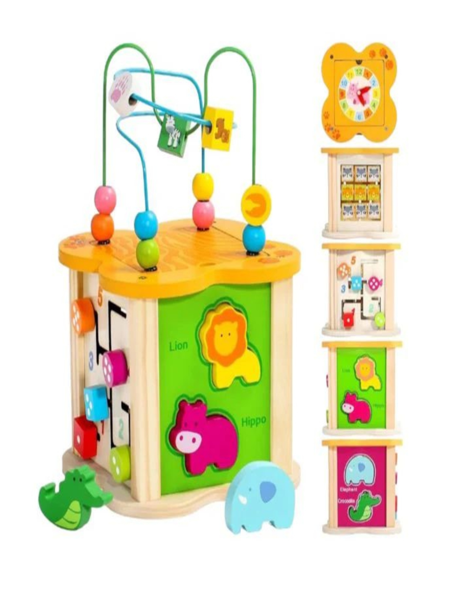 CUBO DE ACTIVIDAD DE MADERA 6 EN 1 PARA BEBES Y NIÑOS - 2