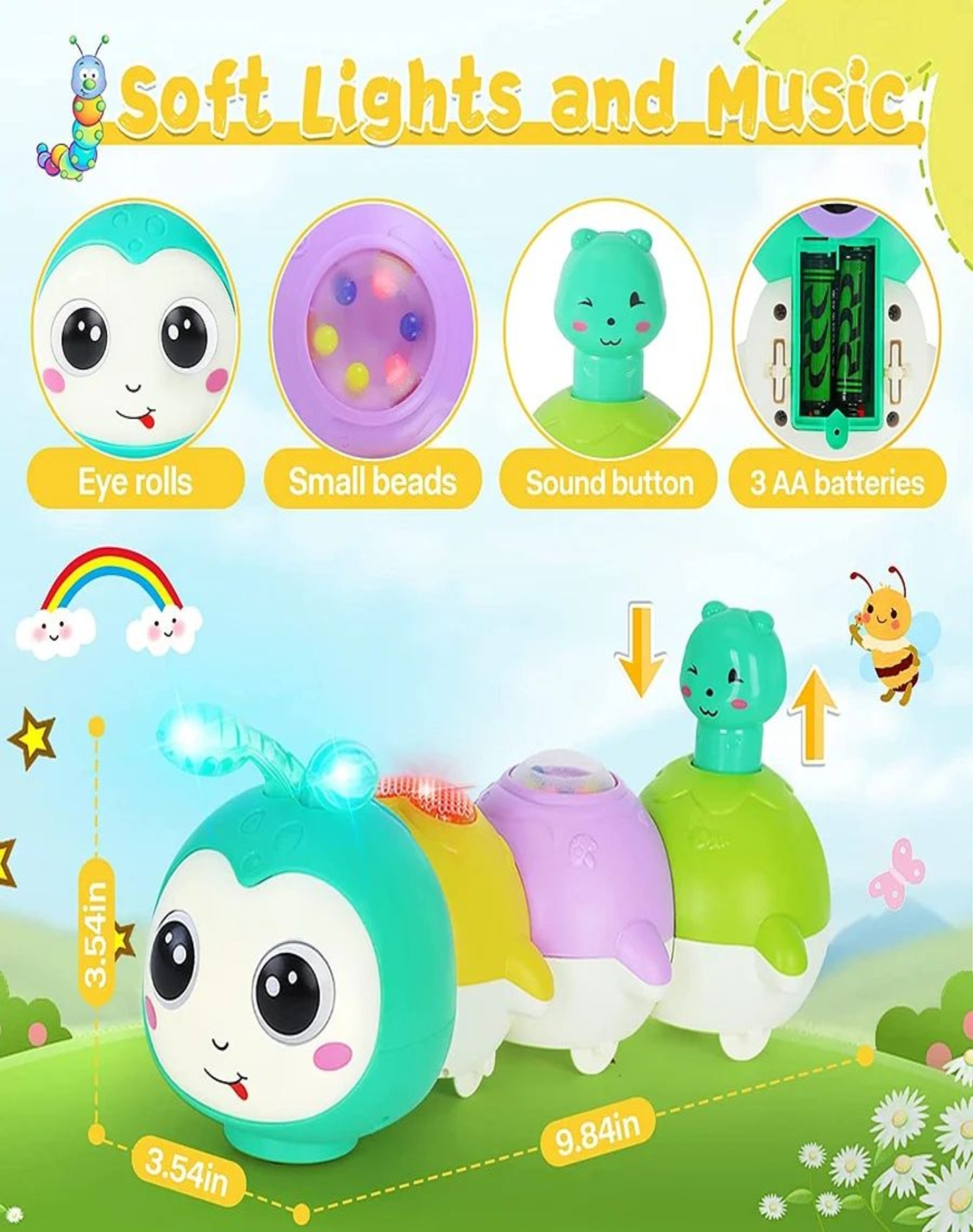 JUGUETE MUSICAL DE ORUGA INTERACTIVO  PARA GATEAR BEBE - 3