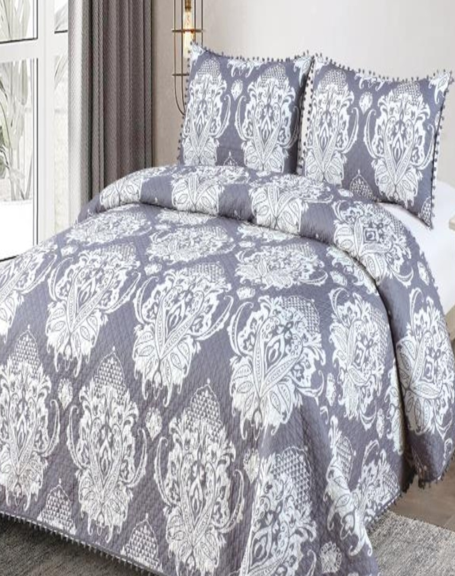 CUBRECAMA 2 PLAZAS ALGODÓN MULTICOLOR LIGERO VERANO CON POMPONES ELEGANTES - 2