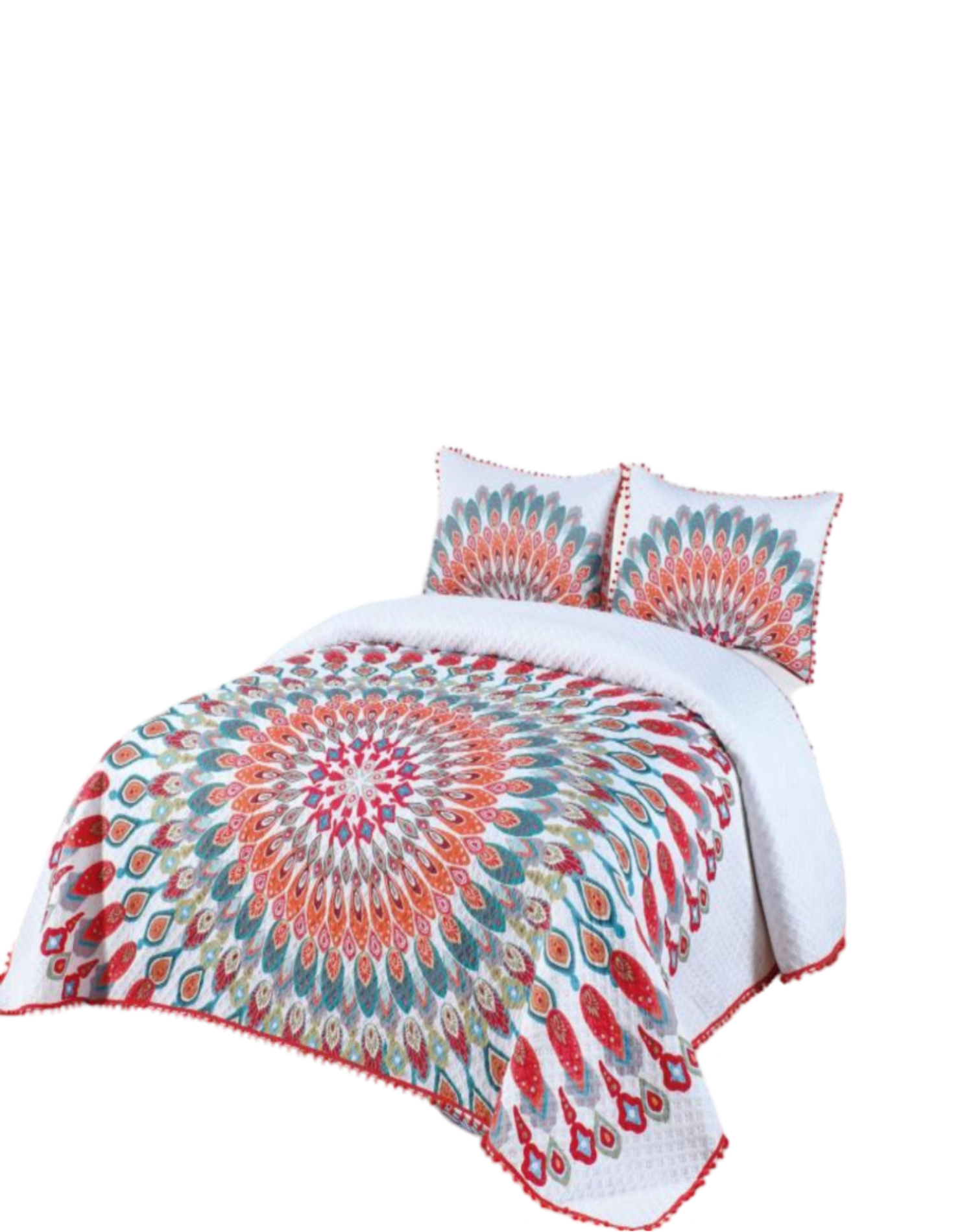 CUBRECAMA 2 PLAZAS ALGODÓN MULTICOLOR LIGERO VERANO CON POMPONES ELEGANTES - 1