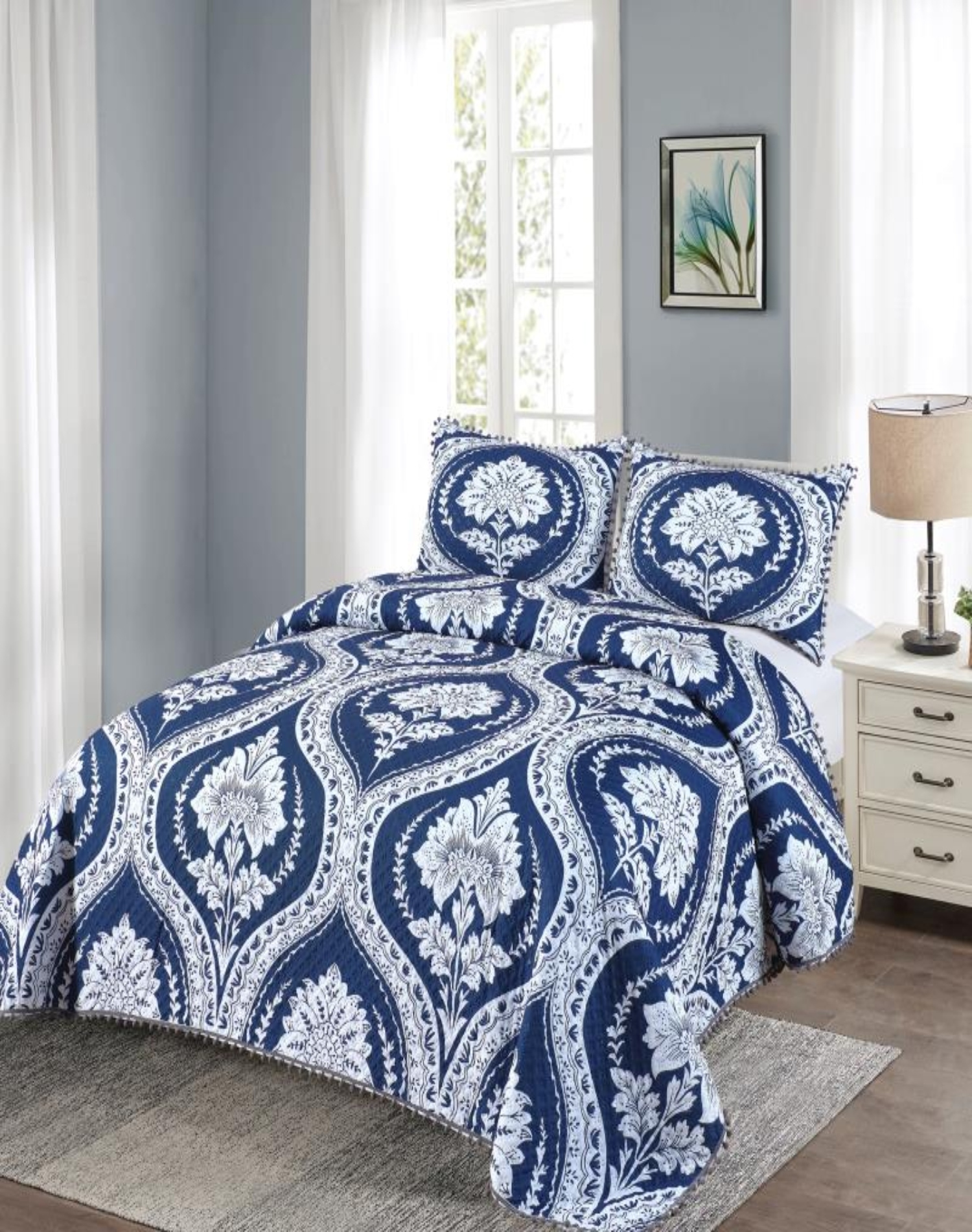 CUBRECAMA 2 PLAZAS ALGODÓN MULTICOLOR LIGERO VERANO CON POMPONES ELEGANTES - 2