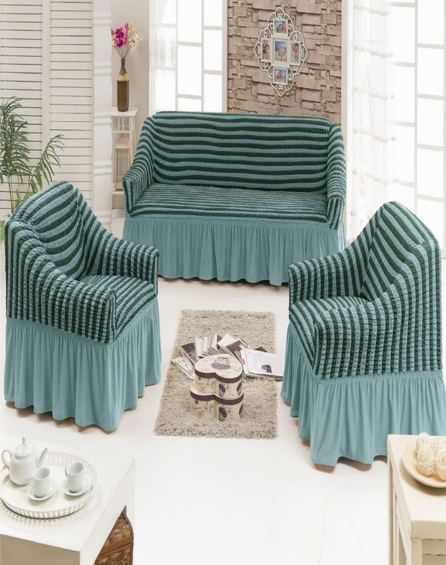 FUNDA JUEGO TURKAS TEXTURIZADAS 3+1+1 D6.5 TURQUESA - 3