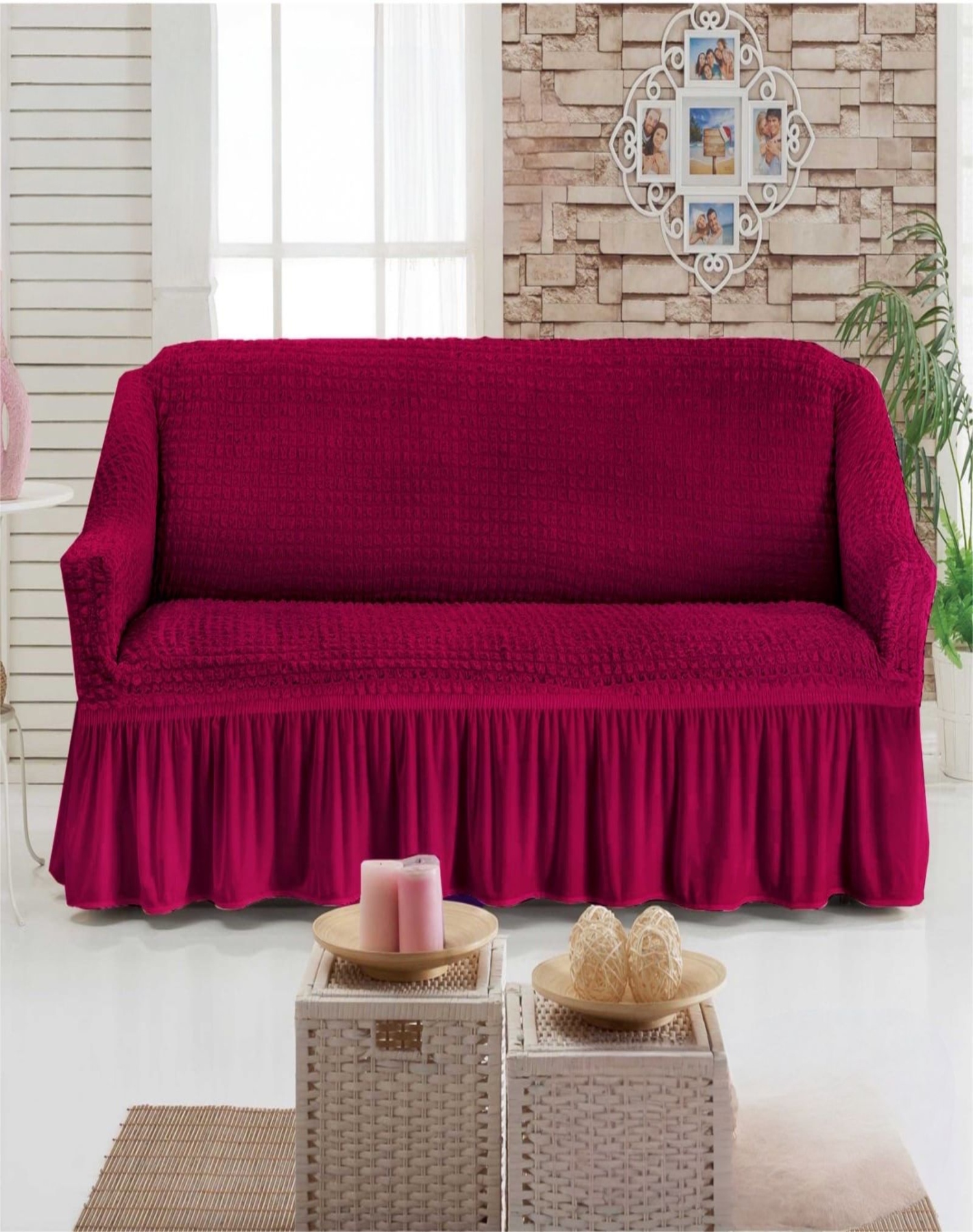 CUBRE SILLÓN 3 CUERPOS TEXTURIZADO TIPO TURKOS D5 BURDEO - 3